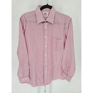 John Henry Mens Sz 16 32/33 Long Sleeve Button Up Dress Shirt Light Pink Striped